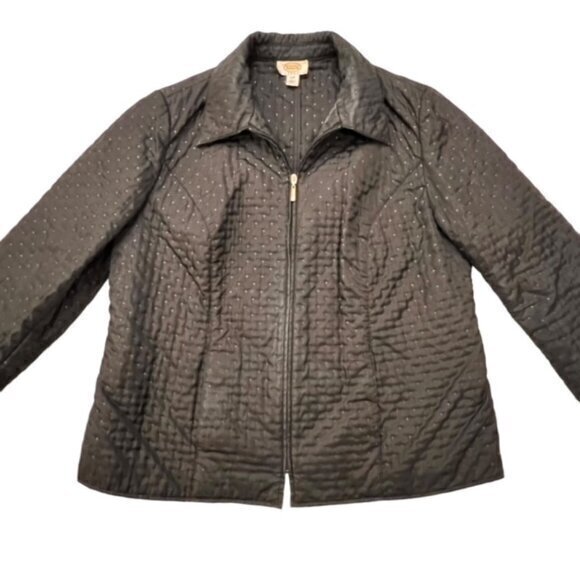 Talbots Black Polka Dots Sporty Jacket Zip‎ Up Coat Size 14W Nylon Feel Stylish - Picture 1 of 15